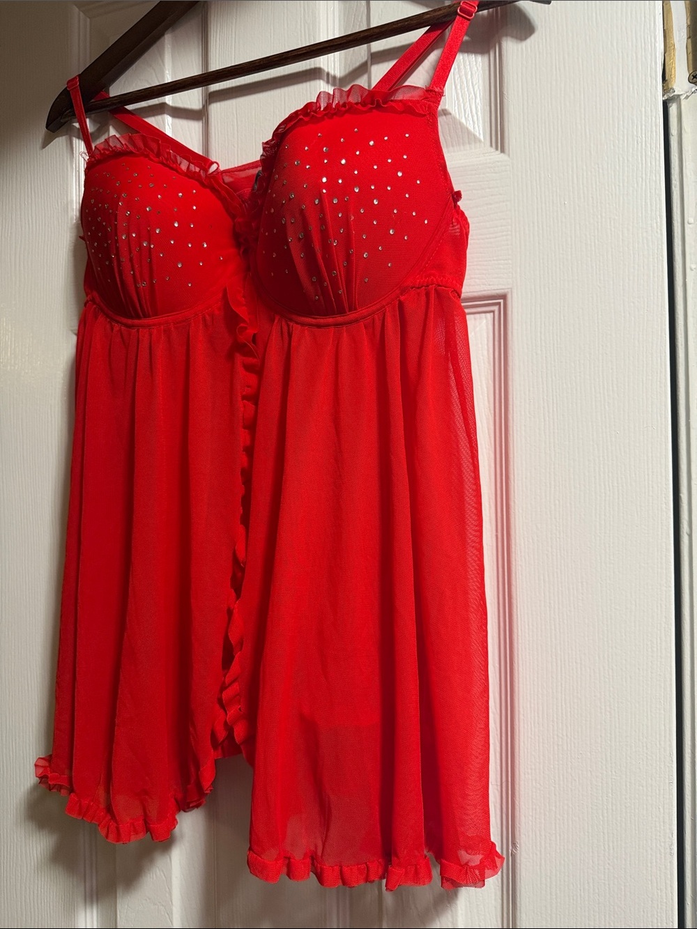 4/$15 Red Rhinestone Babydoll Dress